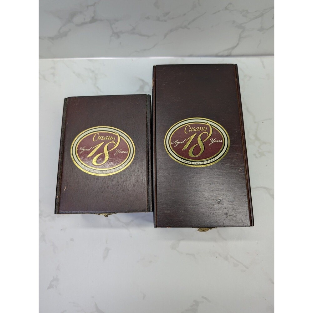 Cusano 18 Year Wood Cigar Box Lot of 2 Churchill Robusto Hinged Lid